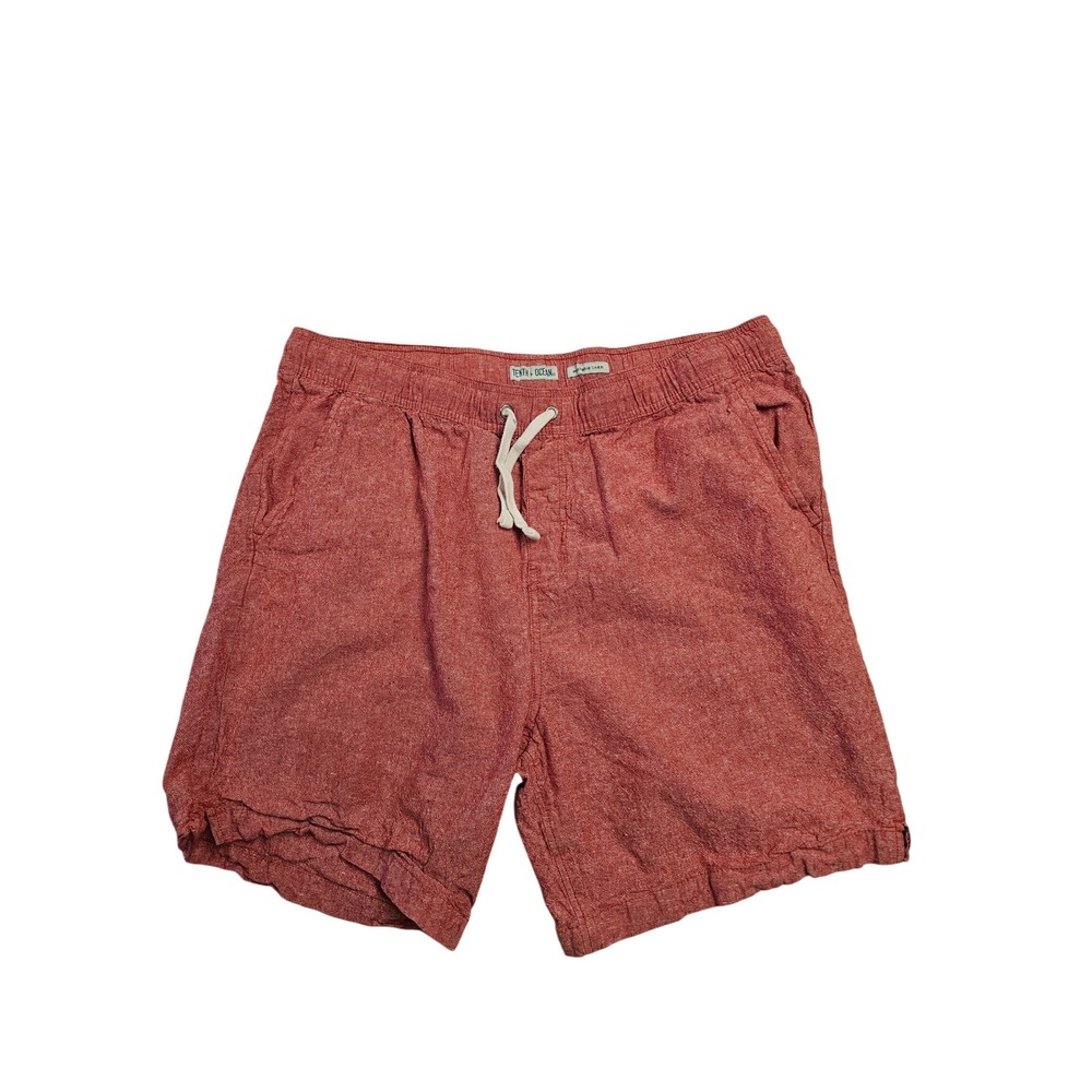 Tenth + Ocean Mens XL Red Washable Linen Elastic Waist Casual Shorts 0816
